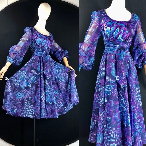 blue polyester chiffon / garden cocktail party dre - Picture 5 of 9